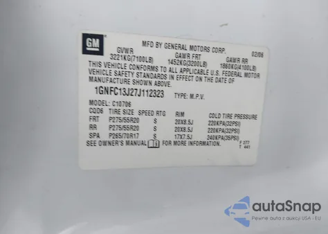 2007 Chevrolet Tahoe Lt from USA, damaged, VIN 1GNFC13J27J112323